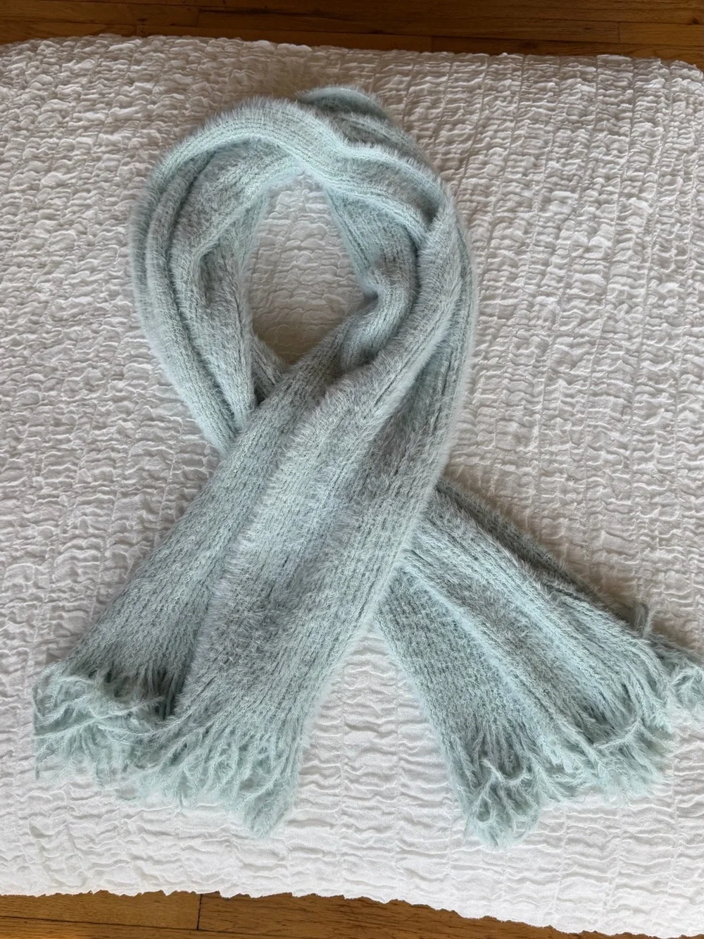 Free People Whisper Fringe Blanket Scarf in Opal Blue